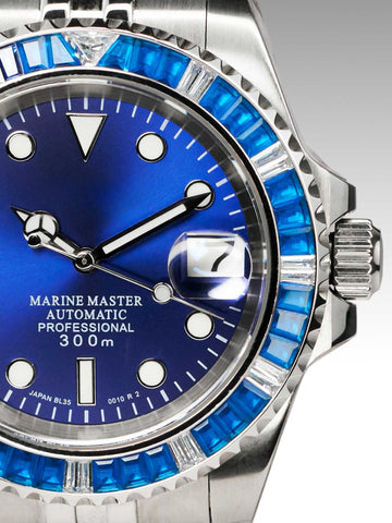 Sub Jewels Blue | Refined Design, Royal Blue Dial with Blue Zircon Stones Embellished Bezel