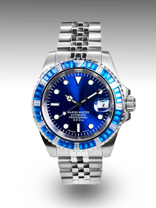 Sub Jewels Blue | Refined Design, Royal Blue Dial with Blue Zircon Stones Embellished Bezel