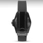 Black watch with a detailed case on a white background