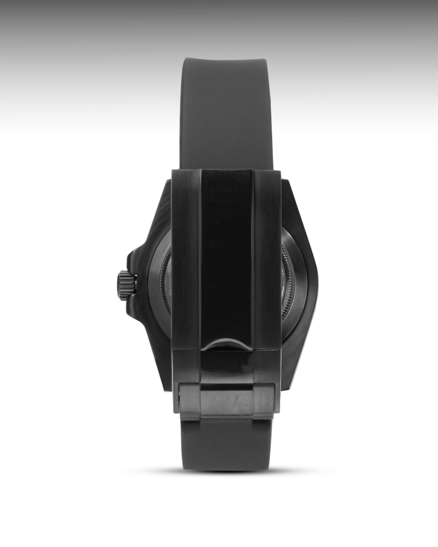 Black watch with a detailed case on a white background